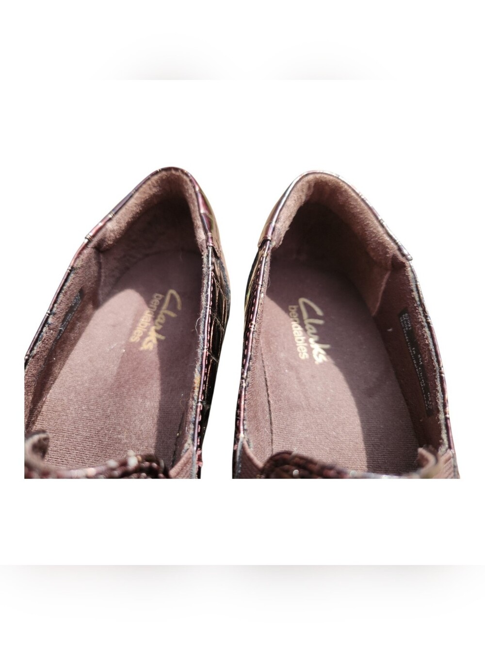 Womens Size 8M Clarks Bendables Brown Patent Croc Print Embossed Loafers Office - Picture 6 of 9